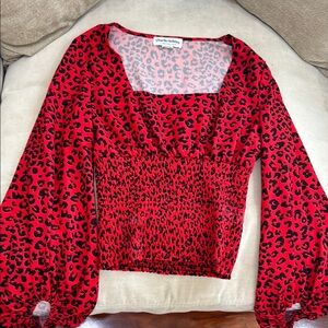 Charlie Holiday Red Leopard Print Women's Top